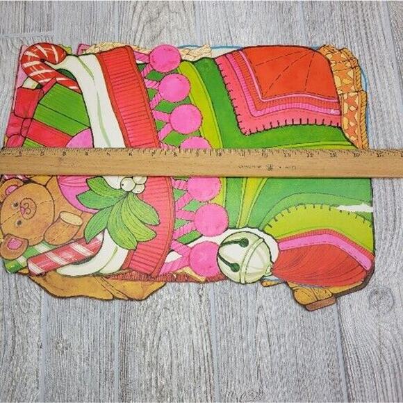 Vintage Christmas Diecut 2 Sided Wall Window Snowman Angel Santa Stocking 4pc - Picture 10 of 11